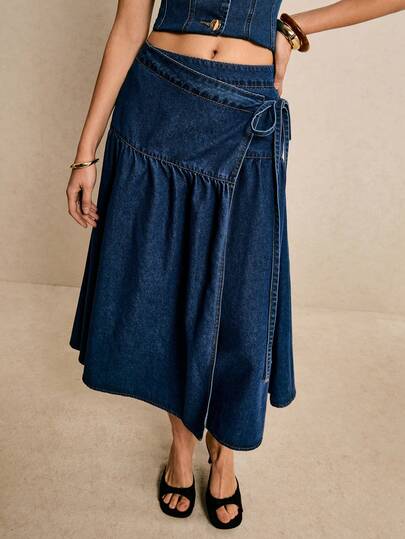 Poéselle 女士纯色系带休闲牛仔迷你裙