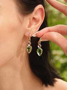 Glisma 女士时尚锆石吊坠耳环，适合日常佩戴，搭配各种服饰，复古韵味，金属质感，宝石镶嵌，送给妈妈/女士/女孩/母亲，高端、复古、优雅 - 綠色 - 查看 1
