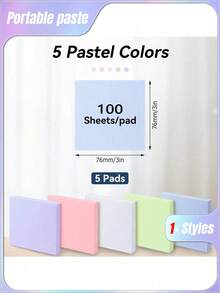 SHEIN 3x3 Sticky Notes, Pastel Self-Adhesive Pads, Easy To Post, Suitable For Home Office School, 1/5 Pad (100 Sheets/Pad) - Multicolor - View 2