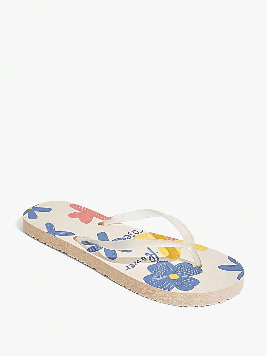 Grefit Women's Summer Casual Floral Print Flip Flops - Beige - View 1