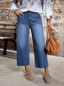 EMERY ROSE Women's Straight Leg Casual Summer Versatile Jeans With Pockets - Blue - View 7