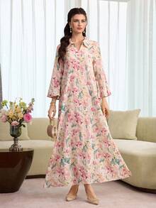 Yasmyna Camisa larga estampada con botones y cuello vuelto, multicolor, modesta, estilo de Oriente Medio para otoño - Multicolor - Ver 7