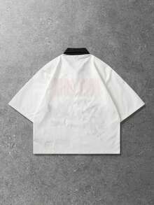 ROMWE MEN Camisa casual de manga corta con estampado de letra y ángel para hombre - Blanco - Ver 6