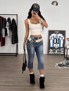 Muchica Women's Fashionable Casual 7/8 Length Jeans - Medium Wash - View 5