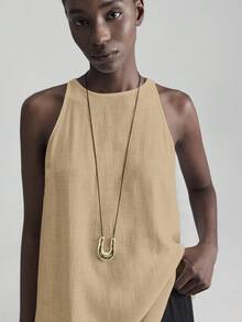 Ontre 2026春夏音乐节、演唱会、乡村音乐节、女性音乐表演、2025新款、舒适休闲圆领镂空无袖亚麻女士背心、四季皆宜的日常百搭单品、海滩度假波西米亚风 - 卡其色 - 查看 3