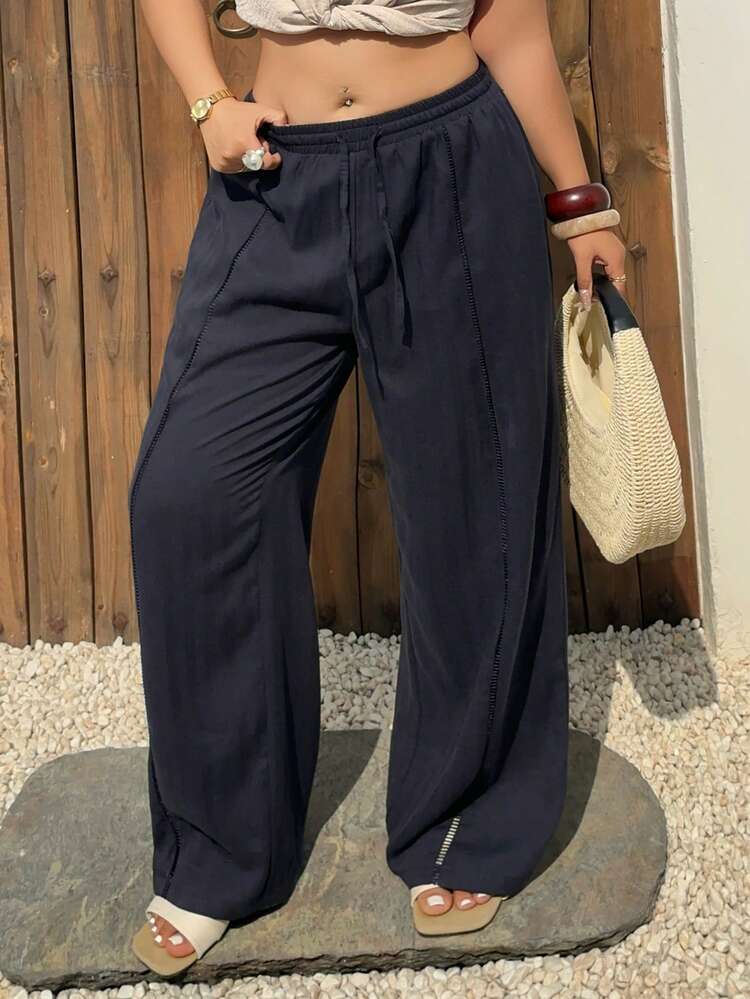 Dazy Plus Plus Size Solid Color Elastic Waist Casual Loose Pants