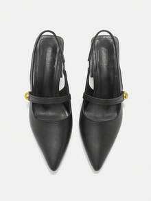 CUCCOO CURVES 女鞋 宽楦尖头粗跟高跟鞋 黑色绑带 时尚舒适 日常通勤百搭 加厚女式高跟鞋 大码 - 黑色 - 查看 7