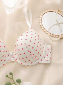 粉色，带钢圈，模杯，高支撑，提拉塑形，波点图案，可爱优雅女士文胸 - 粉色 - 查看 6