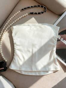 GlowEve 女士春夏新款水钻装饰修身性感抹胸上衣，适合日常穿着、派对和约会。 - 白色 - 查看 2