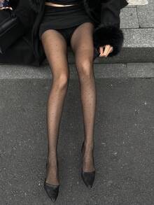 DAZY 女士性感网纱紧身打底裤 - 黑色 - 查看 3