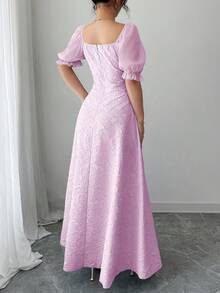 Modelyn Đầm dài tay phồng xuyên thấu, eo thắt, vạt xòe cho nữ - Màu tím - Xem 7