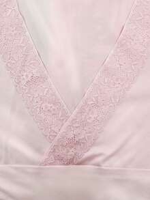 Elamini 休闲百搭蕾丝深V领长袖上衣，秋冬款 - 淺粉色 - 查看 5