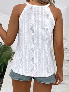 INAWLY Women's Plus Size Diamond Jacquard Halter Top For Summer - White - View 2