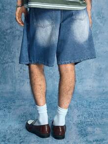 ROMWE MEN Street Life Men's Distressed Washed Denim Shorts - Blue - View 3