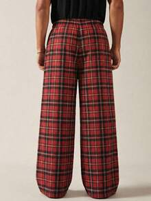 SWAVVY 男士休闲抽绳腰宽松格子裤 - 紅色 - 查看 4