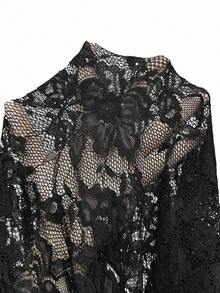 Glisette Women's Y2K Gothic Lace V-Neck Flare Sleeve Elegant Dress Party Night Out Black Floral Autumn - Black - View 6