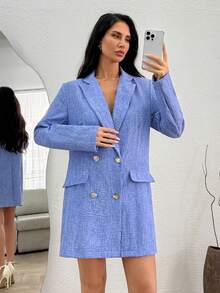 SHEIN Gold Button Detailed Mesh And Top Set - Blue - View 6