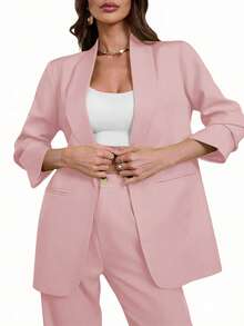 Aveloria Modichic Women's Minimalist Elegant Commuter Shawl Collar Double-Breasted Blazer - Pink - View 3