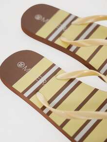 MUSERA 多色条纹透明带人字拖 可爱夏季游泳沙滩外出日常春季假期配饰 - 棕色 - 查看 3