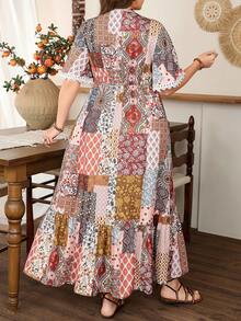 Lacomfia Women's Elegant Minimalist Fashion Bohemian Style Vintage Resort Floral Ruffle Sleeve Dress Patchwork Dress Bohemian Dress For Women Women Summer Dress Cottagecore Dress - Multicolor - View 2