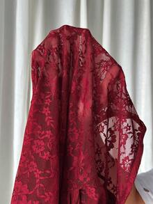 TRNVIE Sexy Backless Deep V-Neck Ruched Bodycon Lace Patchwork Metal Buckle Decor Mini Dress, Summer - Burgundy - View 7