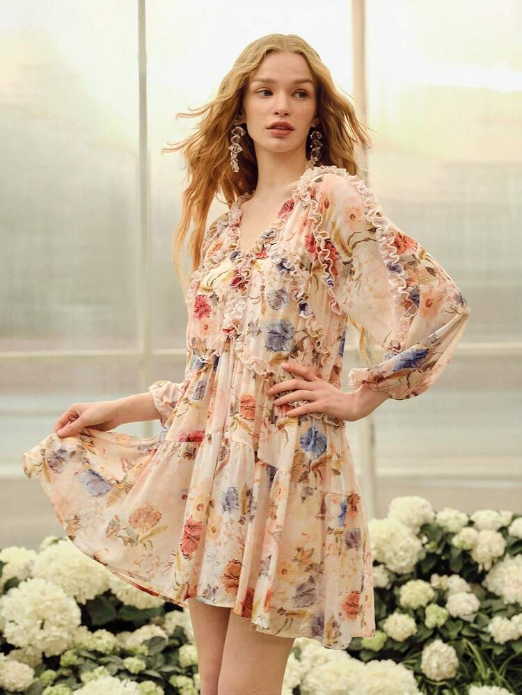 WOMEN'S FLORAL PRINT SHORT SLEEVE MINI DRESS, SPRING/SUMMER