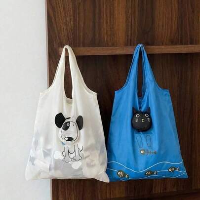 Joivida 可爱狗狗骨头图案宠物爱好者手提袋，大容量可折叠购物袋，女士适用，送朋友的礼物，米色或蓝色工作旅行包，日常使用