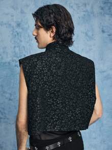 ROMWE MEN Casual 男士休闲日常提花前扣背心，夏季 - 黑色 - 查看 3