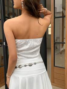 EastFlair Women's Floral Jacquard Snap Button Design Fashion Tube Top - White - View 6