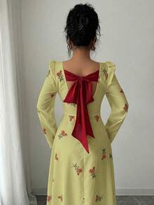 Modelyn Đầm dài ôm dáng dệt in họa tiết dành cho nữ - màu xanh lá - Xem 4