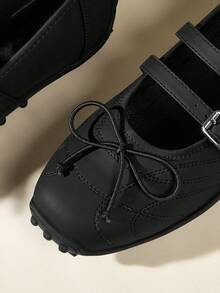 CUCCOO EASI 玛丽珍鞋 - 女士秋季新款蝴蝶结鞋，芭蕾平底运动鞋 - 黑色 - 查看 2