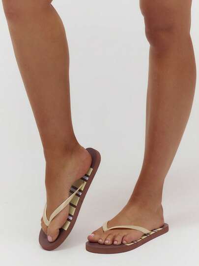 MUSERA Multicolour Stripe Clear Strap Flip Flops Cute Summer Swim Beach Going Out Daily Spring Holiday Accessory