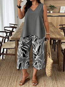 Weeklong Bộ đồ 2 món phong cách nghỉ dưỡng thường ngày, cỡ lớn, với họa tiết hoa ghép mảnh. - Nhiều màu - Xem 1