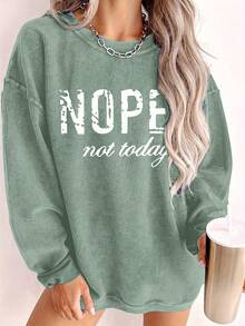 EMERY ROSE Plus Size Women's Casual Letter Printed Sweatshirt Pullover Fall & Winter - Green - View 1