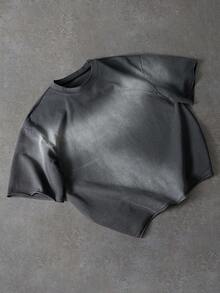 PAVTROS 男士扎染圆领短袖休闲宽松T恤 - 深灰色 - 查看 3