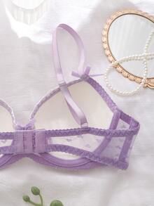 DelicateAllure Áo ngực lưới phối họa tiết trái tim màu tím oải hương với nơ trang trí, chất liệu lưới. - Màu tím hoa cà - Xem 5