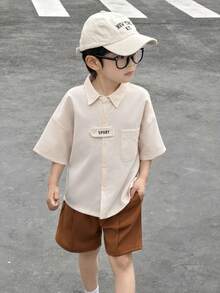 SHEIN Young Boys Casual Short Sleeve Printed Shirt - Beige - View 4