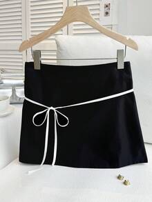 Comfortcana Women's Plus Size,Valentine Day,Black Tie Waist Skirt Drawstring Skirt Tie Skirt Skirt With Bow Mini Skirt Black Skirt Skirt For Women - Black - View 5