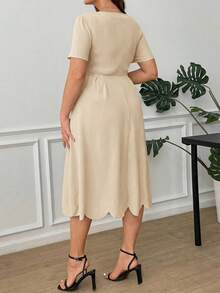 Ellevyn Plus Size Elegant Women Dress With Square Neckline And Shell Trim - Apricot - View 2