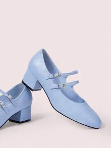 CUCCOO DOLLMOD Light Blue Mary Jane Shoes, Square Toe Double Strap Women's Shoes, Thick Heel And High Heel. - Blue - View 1