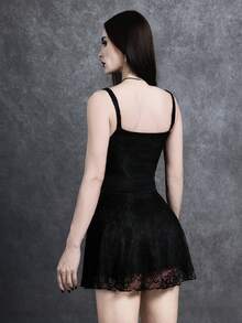 Glisette 女士时尚黑色蕾丝前系带吊带连衣裙 - 黑色 - 查看 3