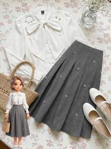 SHEIN MOD Plus Size Tie Neck Cinching Waist Collared Shirt - White - View 5