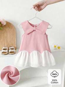 SHEIN Baby Girls' Cute Butterfly Collar Matching White Chiffon Hem Pink Dress, Suitable For Everyday Cute & Elegant Outfit - Multicolor - View 13
