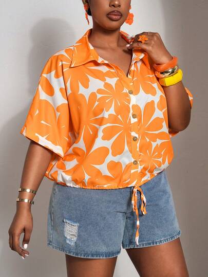 Veslaya Spring/Summer New Plus Size Short Sleeve Casual Everyday Shirt/Bohe/Music Festival/Easter/St. Patrick's Day/Western Style/ Nomadic Style/ Birthday Party/ Graduation/Casual Daily Outfit/Vacation/Cruise Travel/Beach/Sunbathing/Valentine's Day/Fashion Influencer Style/Commuting Style/Commuting Style/Summer Floral Patterns