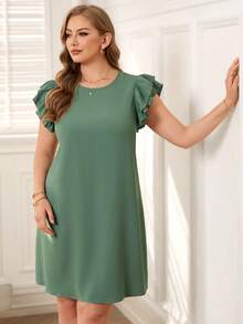 EMERY ROSE 大码女式春夏休闲双层短袖刺绣拼接绿色连衣裙 - 薄荷綠 - 查看 8