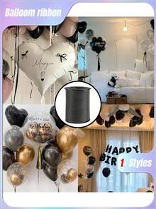 SHEIN 1 Roll, 250 Yard Black Curling Ribbon For Gift Wrapping, Balloon String, Wedding, Birthday, - Metallic Shiny " Ribbon For Bouquets And Flower Wrapping Paper Valentine DAY, Valentines Wedding, Birthday - Black - View 4