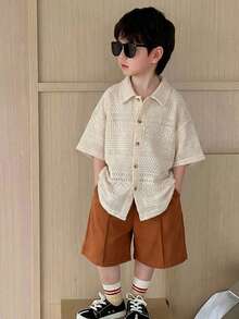 Young Boy Casual Sports Retro Textured Collared Shirt,Summer Back To School Season,Suitable For Birthday Party,Banquet,Performance,Wedding,Baptism - White - View 3