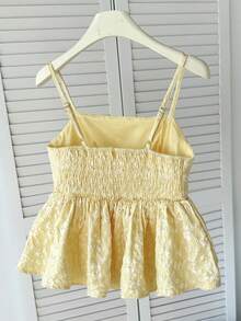 SHEIN Tween Girl Casual Vacation Woven Floral Textured Camisole Top With Ruffle Trim, Light Yellow - Yellow - View 2