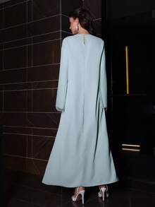 Yasmyna Women's Elegant Romantic Floral Print Flared Long Sleeve Maxi Cardigan - Green - View 2