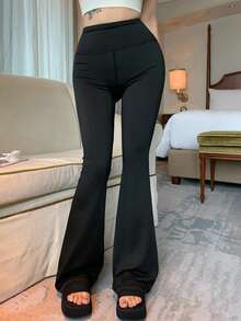 DAZY Women's Skinny Fit Flare Pants, Casual Sports Leggings - Black - View 4